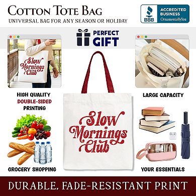 Slow Mornings Club Canvas Tote Bag, Cozy Vintage Aesthetic Gift Shopper