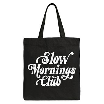 Slow Mornings Club Canvas Tote Bag, Cozy Vintage Aesthetic Gift Shopper