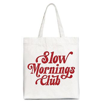 Slow Mornings Club Canvas Tote Bag, Cozy Vintage Aesthetic Gift Shopper