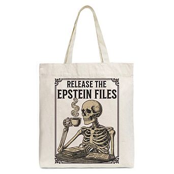 Release the Epstein Files Skeleton Canvas Tote Bag, Dark Humor Transparency Protest Gift Shopper