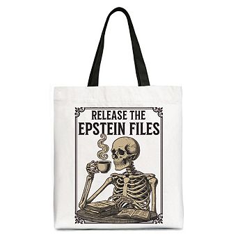 Release the Epstein Files Skeleton Canvas Tote Bag, Dark Humor Transparency Protest Gift Shopper