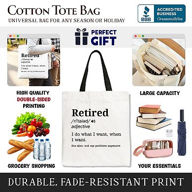 Retired Definition Canvas Tote Bag, Funny Retirement Gift Shopper for New Retirees