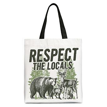Respect the Locals Wild Animal Canvas Tote Bag, Vintage Camping Nature Gift Shopper