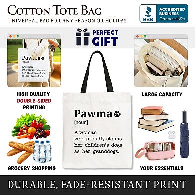Pawma Definition Canvas Tote Bag, Funny Dog Lovers Mom Gift Shopper