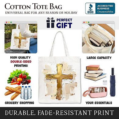 Oil Brushstroke Cross Canvas Tote Bag, Christian Faith Jesus Easter Gift Shopper