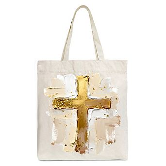 Oil Brushstroke Cross Canvas Tote Bag, Christian Faith Jesus Easter Gift Shopper