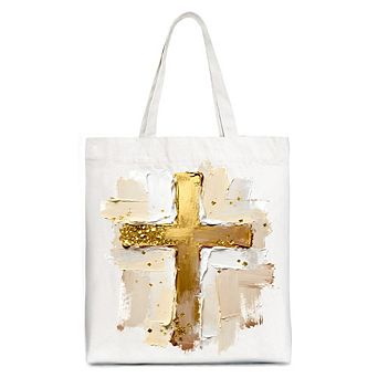 Oil Brushstroke Cross Canvas Tote Bag, Christian Faith Jesus Easter Gift Shopper