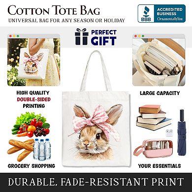Easter Bunny Coquette Pink Bow Tote Bag, Cute Watercolor Gift Shopper