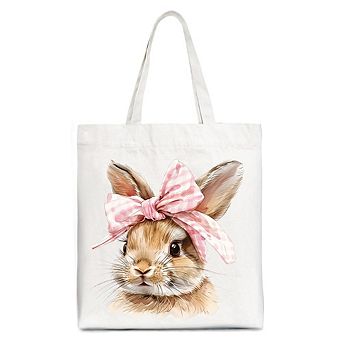 Easter Bunny Coquette Pink Bow Tote Bag, Cute Watercolor Gift Shopper