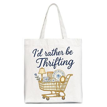 I’d Rather Be Thrifting Canvas Tote Bag, Vintage Thrift Shop Lover Gift Shopper