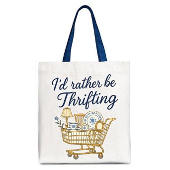 I’d Rather Be Thrifting Canvas Tote Bag, Vintage Thrift Shop Lover Gift Shopper