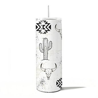 Geomteric Art Tumbler With Stainless Steel Straw, Western Desert Gift Cup
