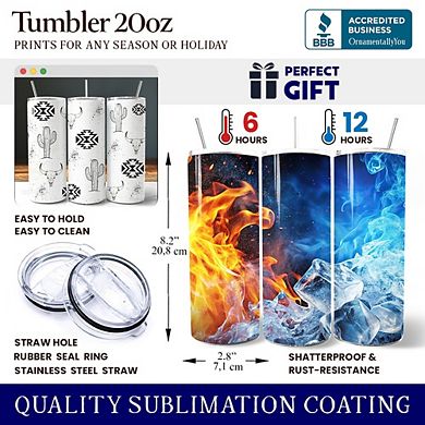 Geomteric Art Tumbler With Stainless Steel Straw, Western Desert Gift Cup