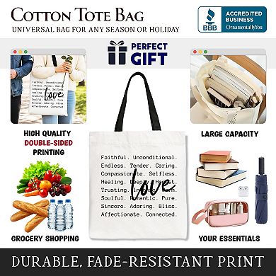 Love Definition Words Canvas Tote Bag, Minimalist Valentine Inspirational Love Gift Shopper