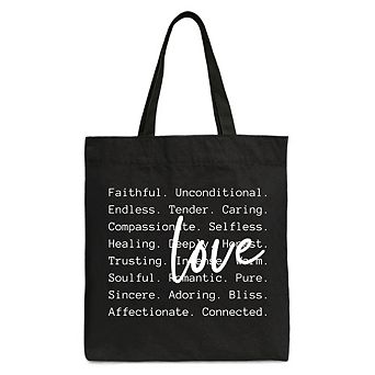 Love Definition Words Canvas Tote Bag, Minimalist Valentine Inspirational Love Gift Shopper
