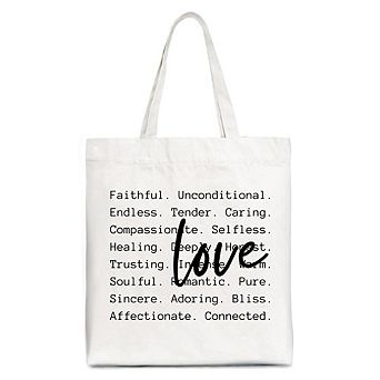 Love Definition Words Canvas Tote Bag, Minimalist Valentine Inspirational Love Gift Shopper