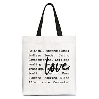Love Definition Words Canvas Tote Bag, Minimalist Valentine Inspirational Love Gift Shopper