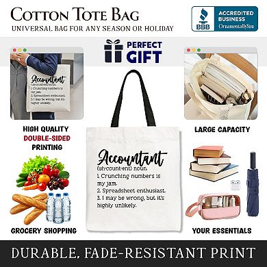 Accountant Definition Canvas Tote Bag, Finance Office Employee Gift Shopper