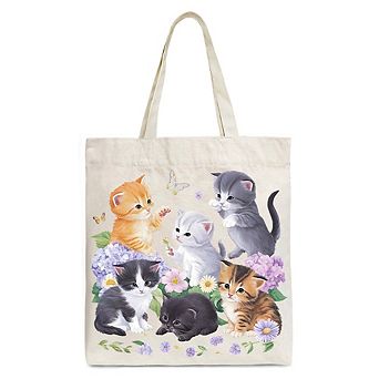 Cute Baby Cats Wildflower Tote Bag, Cottagecore Botanical Cat Gift Shopper