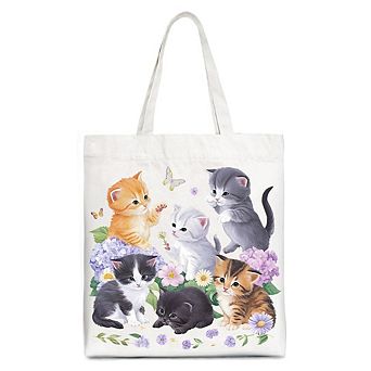 Cute Baby Cats Wildflower Tote Bag, Cottagecore Botanical Cat Gift Shopper