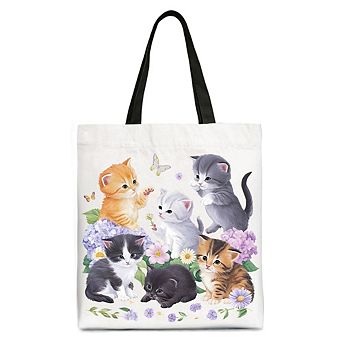 Cute Baby Cats Wildflower Tote Bag, Cottagecore Botanical Cat Gift Shopper