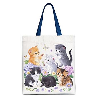 Cute Baby Cats Wildflower Tote Bag, Cottagecore Botanical Cat Gift Shopper