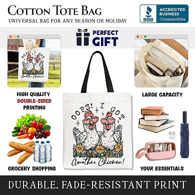 Oops I Got Another Chicken Canvas Tote Bag, Funny Farm Animal Gift Shopper