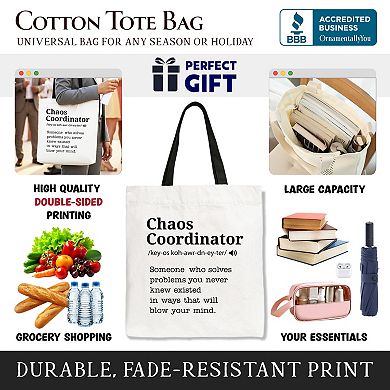 Chaos Coordinator Definition Canvas Tote Bag, Funny Gift Shopper for Busy Moms