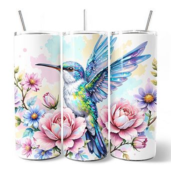 Beautiful Floral Hummingbird 20oz Tumbler With Lid and Stainless Steel Straw