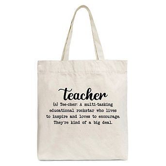 Teacher Definition Canvas Tote Bag, Inspirational Quote Gift Shopper for Educators