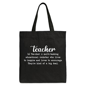 Teacher Definition Canvas Tote Bag, Inspirational Quote Gift Shopper for Educators