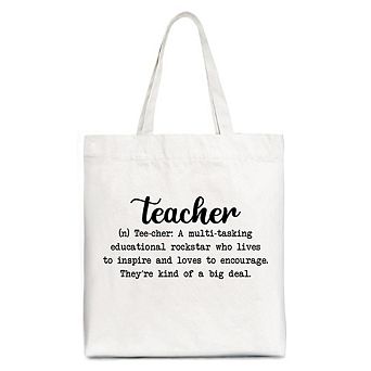 Teacher Definition Canvas Tote Bag, Inspirational Quote Gift Shopper for Educators
