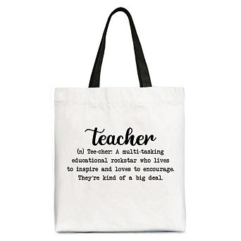 Teacher Definition Canvas Tote Bag, Inspirational Quote Gift Shopper for Educators