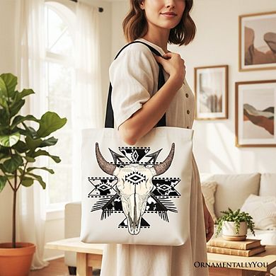 Bull Skull Canvas Tote Bag, Western Boho Gift Shopper