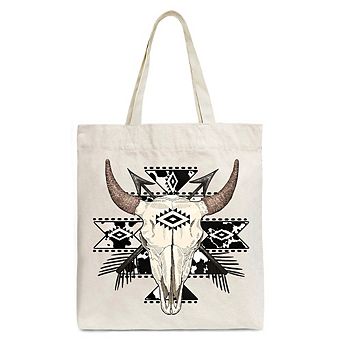 Bull Skull Canvas Tote Bag, Western Boho Gift Shopper