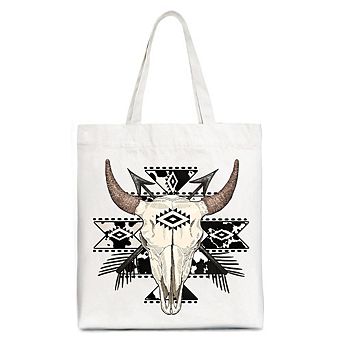 Bull Skull Canvas Tote Bag, Western Boho Gift Shopper
