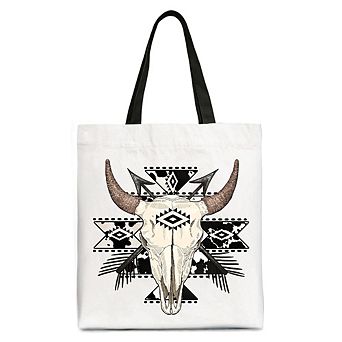 Bull Skull Canvas Tote Bag, Western Boho Gift Shopper