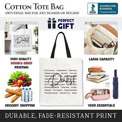 Dentist Definition Canvas Tote Bag, Dental Appreciation Words Gift Shopper