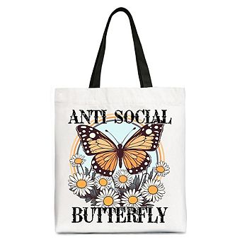 Anti Social Butterfly Canvas Tote Bag, Retro Gift Shopper for Quirky and Independent Women
