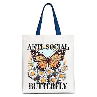 Anti Social Butterfly Canvas Tote Bag, Retro Gift Shopper for Quirky and Independent Women