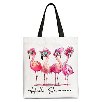 Flamingo Hello Summer Canvas Tote Bag, Retro Gift Shopper with Tropical Birds