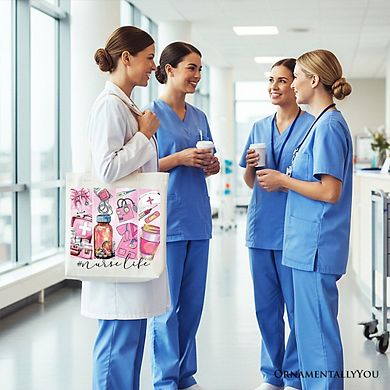 Nurse Life Canvas Tote Bag, Medical Essentials Gift Bag for Coquette Nurses