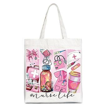 Nurse Life Canvas Tote Bag, Medical Essentials Gift Bag for Coquette Nurses