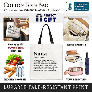 Nana Definition Canvas Tote Bag, Funny Grandmother Gift Shopper