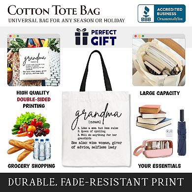 Grandma Definition Canvas Tote Bag, Funny Gift Shopper for Nana