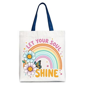 Let Your Soul Shine Rainbow Tote Bag, Retro Pastel Floral Feel Good Gift Shopper