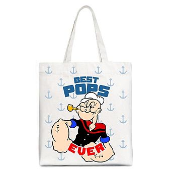 Best Pops Ever Canvas Tote Bag, Classic Popeye the Sailorman Dad Gift Bag for Fun and Strong Dads