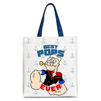 Best Pops Ever Canvas Tote Bag, Classic Popeye the Sailorman Dad Gift Bag for Fun and Strong Dads