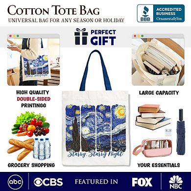 Vincent Van Gogh The Starry Night Canvas Tote Bag, Famous Painting Gift Shopper