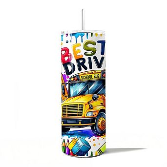 Colorful Best Bus Driver 20oz Tumbler With Stainless Steel Straw, School Staff Appreciation Gift Cup